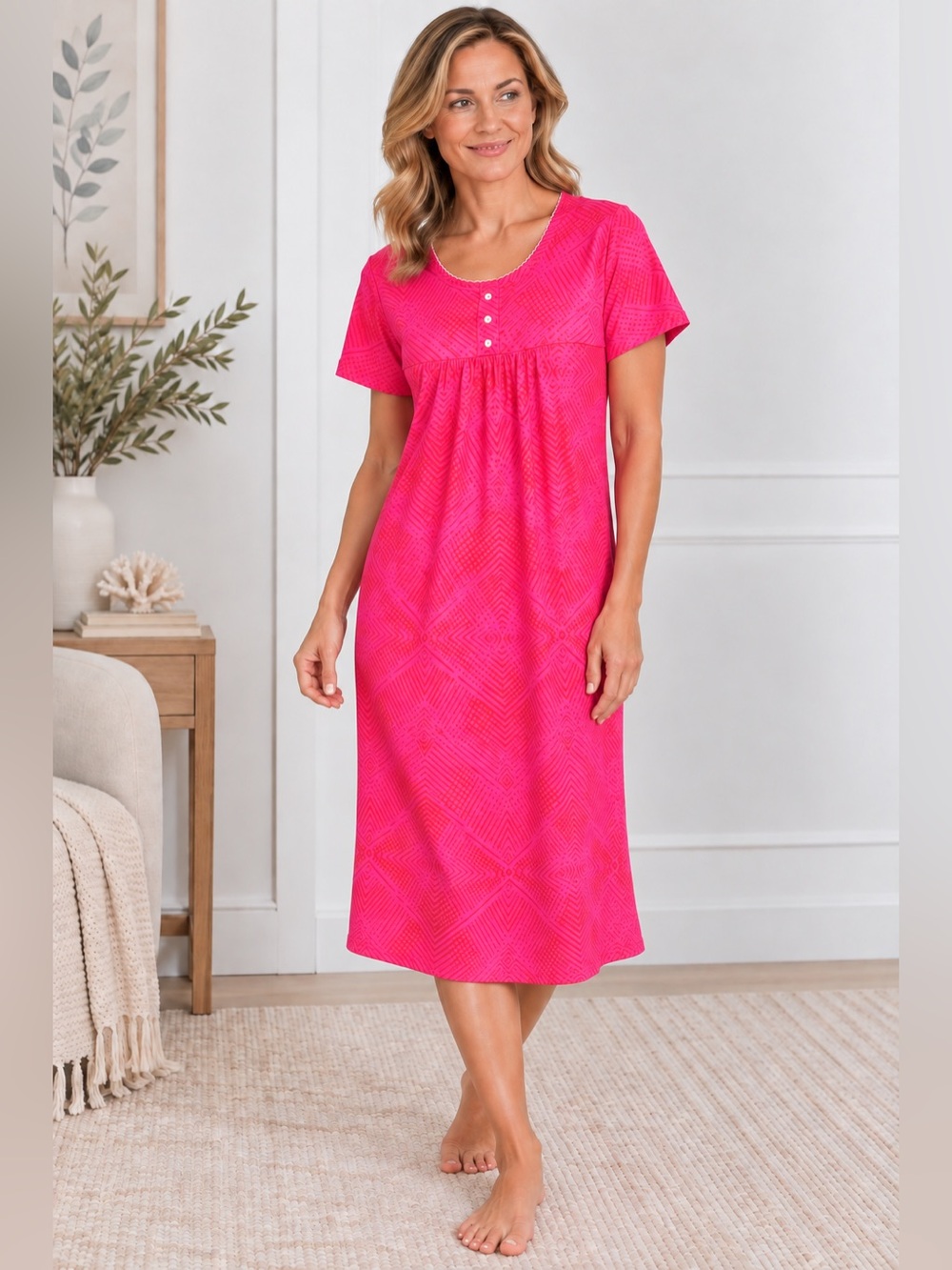 Short Sleeve Nightgown with Fooler Buttons